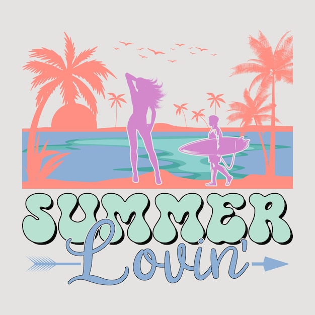 Summer Lovin' Retro Groovy Summer SVG Sublimation TShirt graficzny