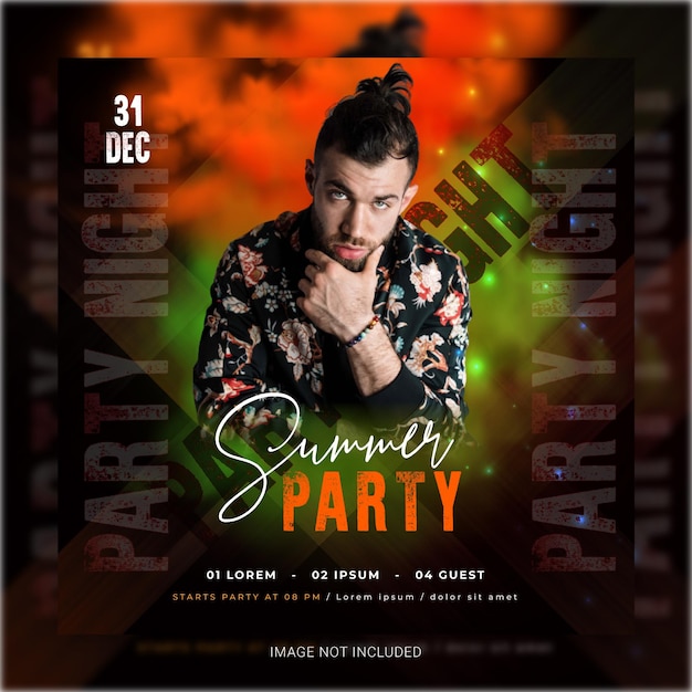 Plik wektorowy summer party night club flyer i projekt szablonu postu w mediach społecznościowych