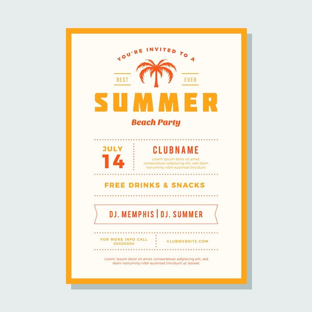 Plik wektorowy summer party żółta pomarańczowa ramka palmy plakat z miejscem na tekst ilustracji wektorowych