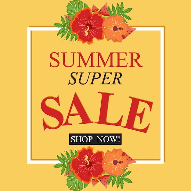 Summer Super Sale Square Banner Z Kwiatowym Kwiatem