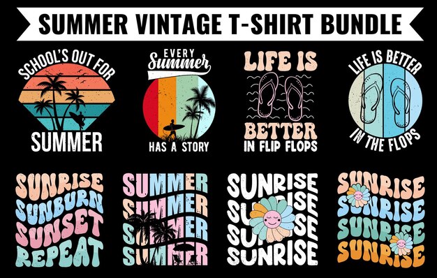 Summer Vintage T Shirt Projekt Pakietu Summer Tee Projekt Wektor Zestaw Letnie Wakacje Na Plaży T-shirty S