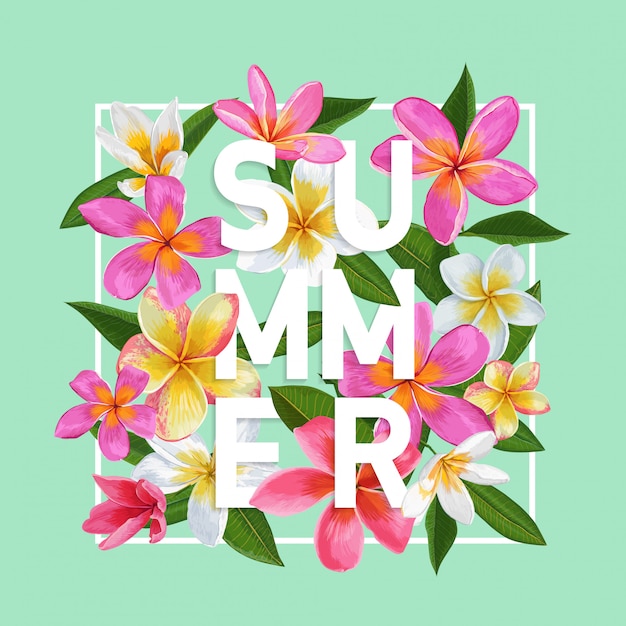 Summertime Floral Background Tropikalne Kwiaty