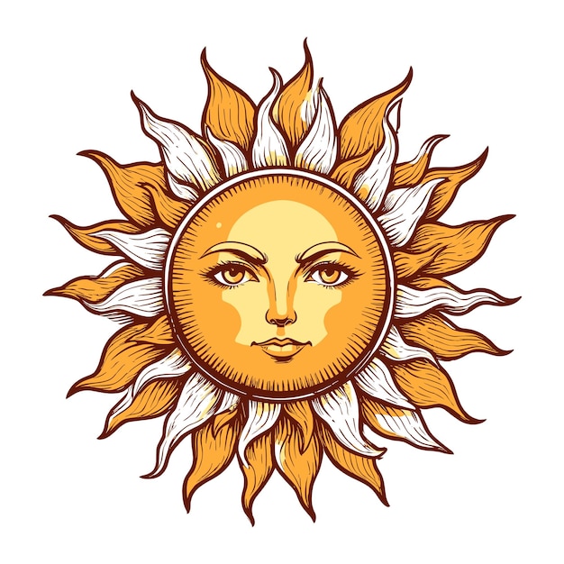 Sun Badge Vintage grawerowana ilustracja