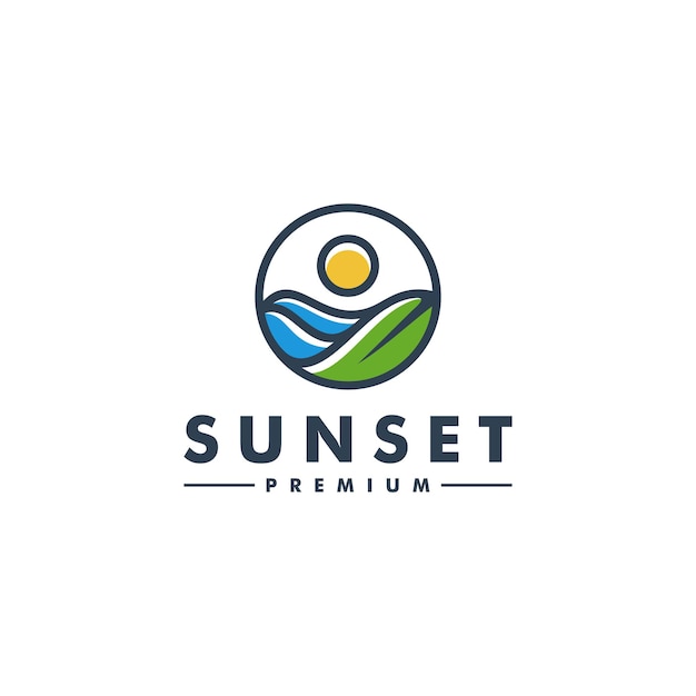 Sun Sunset Ocean Logo Szablon Wektor Ikona Logotyp