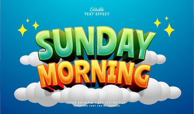 Plik wektorowy sunday morning editable text effect style 3d zabawny komiks kreskówkowy