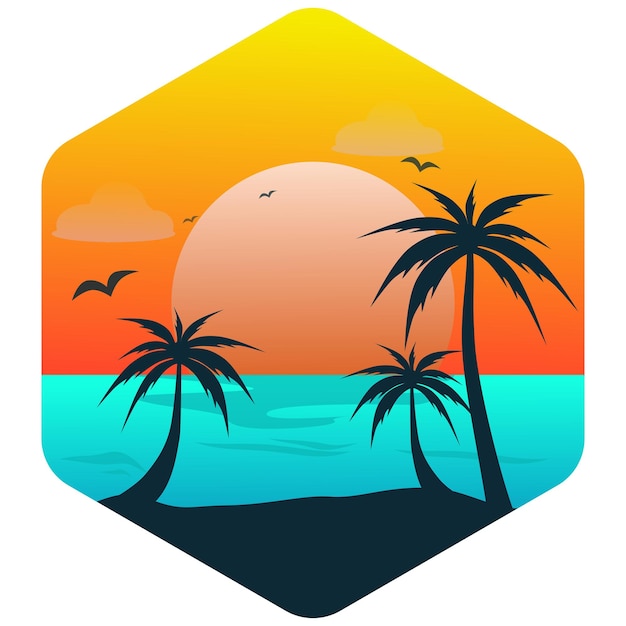 Plik wektorowy sunset beach latem i palmy kokosowe