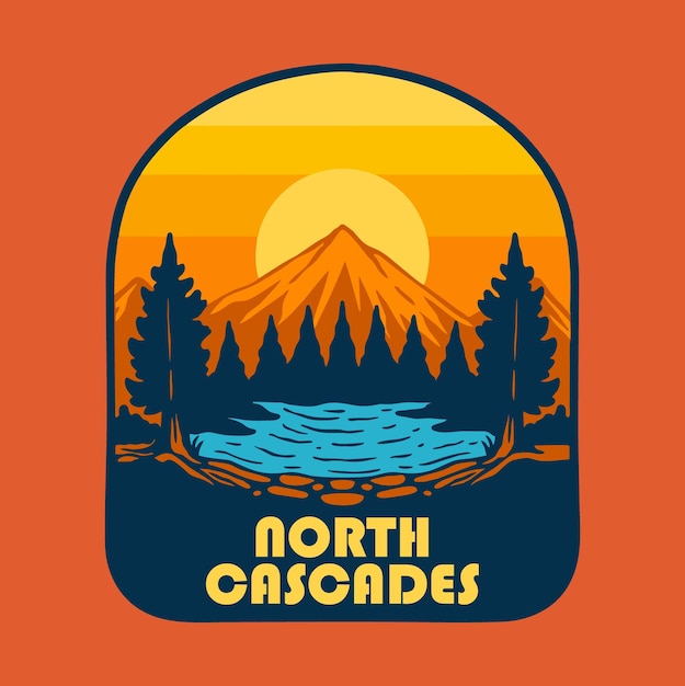 Sunset On North Cascades National Park Badge Logo Design Ilustracja Wektorowa