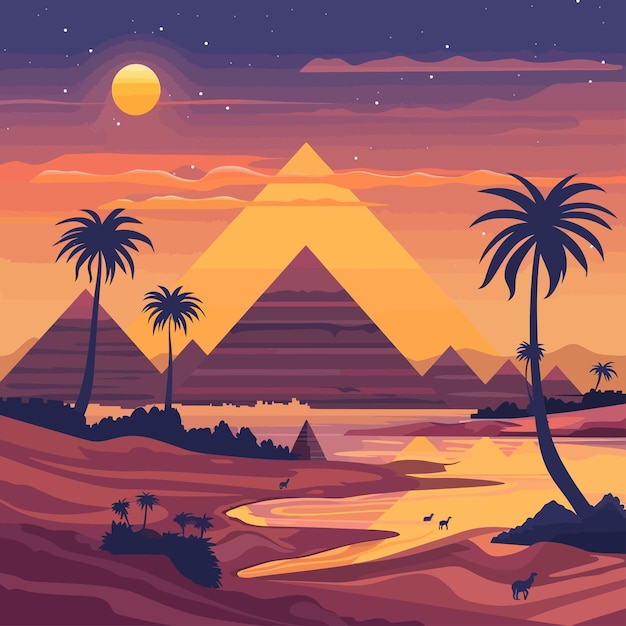 Plik wektorowy sunset_over_ancient_egyptian_landscape_vector