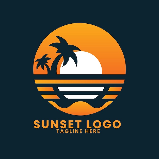 Plik wektorowy sunset sea ocean beach logopalm tree logo design vectorwave logo designleaf tree logo design