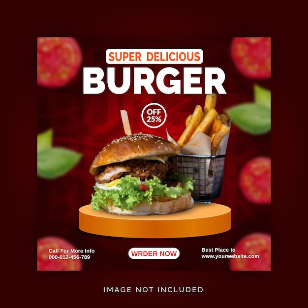 Super Burger Fast Food Koncepcja Reklamy Na Instagramie Szablon Postu W Mediach Społecznościowych