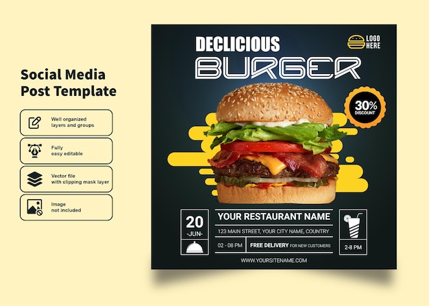 Super Burger Z Niesamowitą Ulotką Rabatową I Projektem Plakatu Dla Szablonu Postu W Mediach Społecznościowych