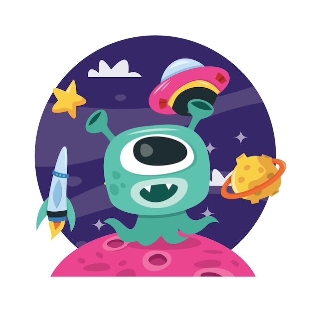 Super Cute Cartoon Space Adventure Alien