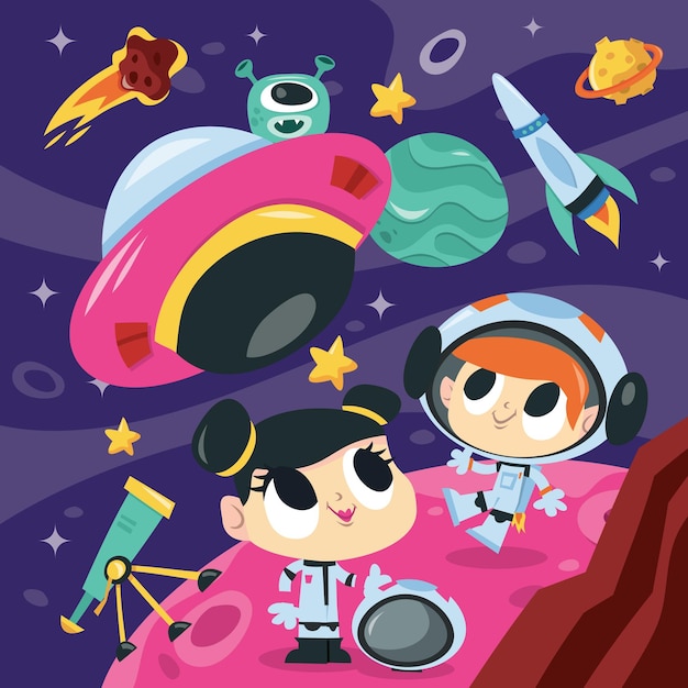 Plik wektorowy super cute cartoon space adventure mars scena