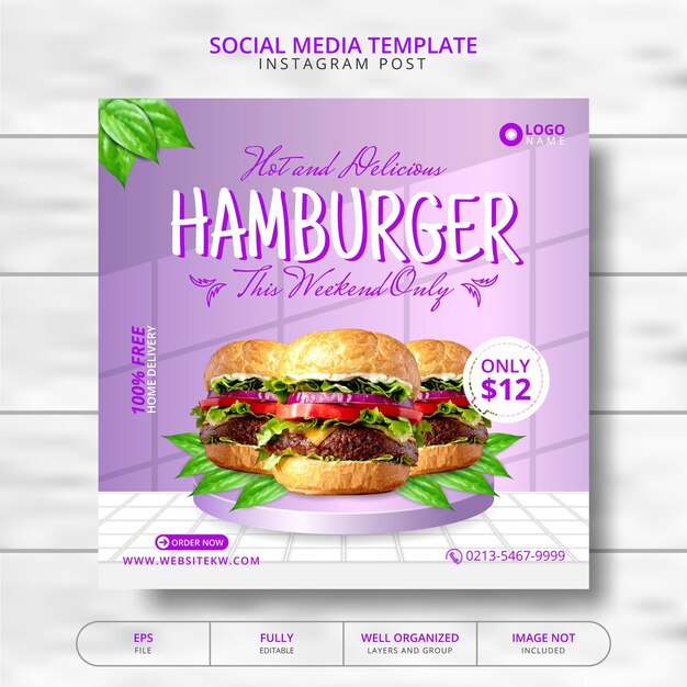 Super Delicious Burger And Food Menu Social Media Post Szablon Promocja