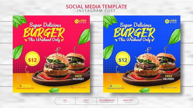 Super Delicious Burger And Food Menu Social Media Post Szablon Promocja