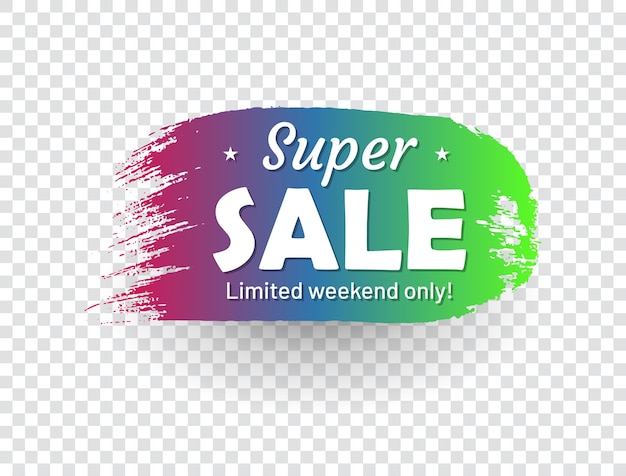 Super limitowana sprzedaż tylko w weekend banner Tag sprzedaży w kształcie pociągu pędzla Płaski gradient z cieniem izolowanym na przezroczystym tle Reklama handlowa i zakupy świąteczne