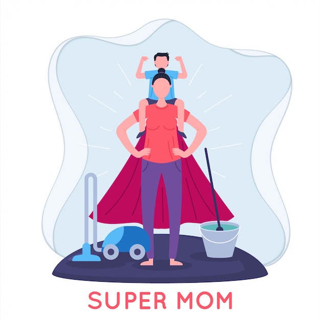 Super Mama I Dziecko Ilustracja Płaski