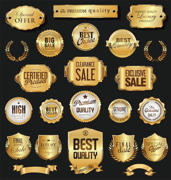 Super Sprzedaż Retro Złote Odznaki I Etykiety Wektor Zbiory