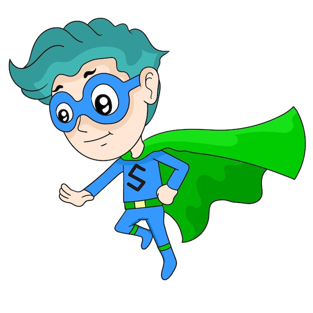 Plik wektorowy superboy latający na niebie. naklejka ilustracja kreskówka
