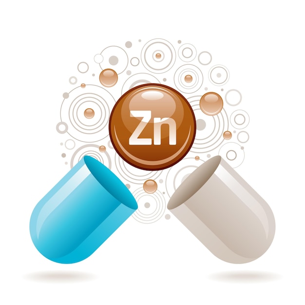 Suplement Mineralny Witaminy Cynk Dla Zdrowia Kapsułka Z Ikoną Elementu Zn Zdrowa Dieta Symbol 3d Kolorowa Kula Na Białym Tle Modny Wektor Ilustracja Dostaw Minerałów Medycznych