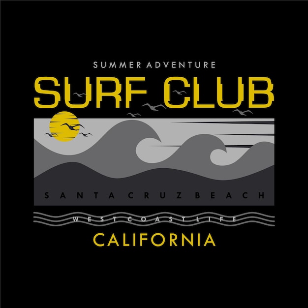 Surf Club California Abstrakcyjna Graficzna Ilustracja Wektorowa T Shirt