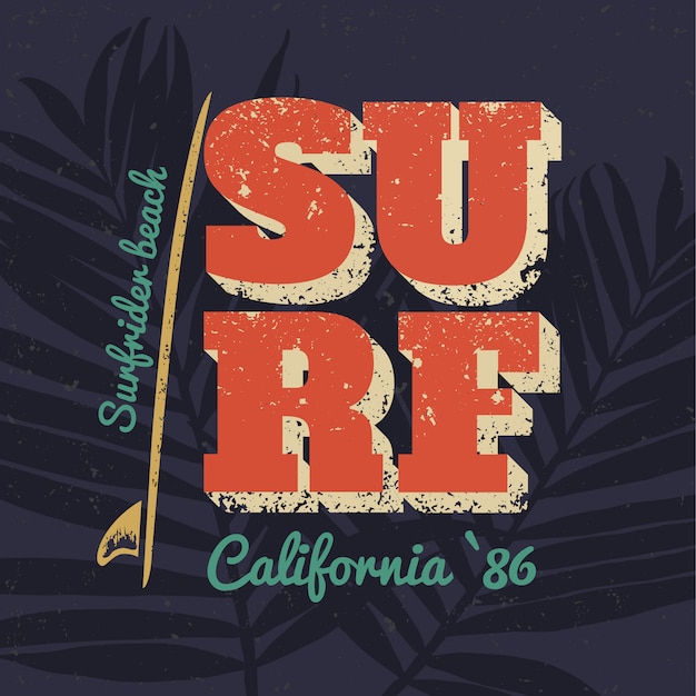 Surf Typografia Plakat W Kalifornii