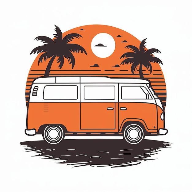 Plik wektorowy surf van i beach design t-shirt druk na białym tle