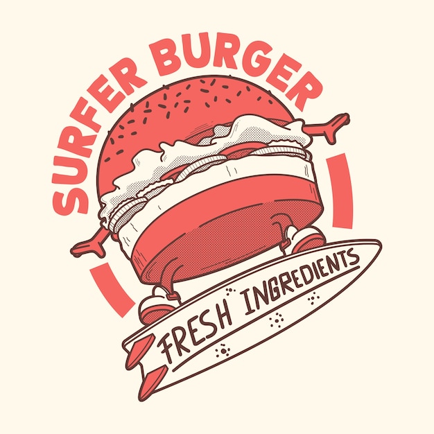 Surfer Burger Ilustracja Postaci