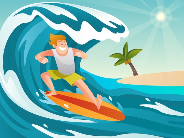 Surfer Na Falach Oceanu W Stylu Cartoon