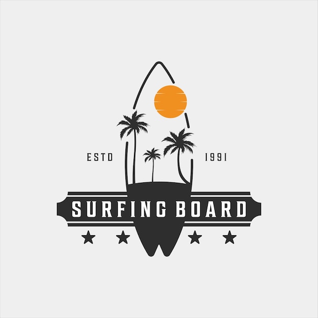 Surfing Beach Logo Vintage Wektor Ilustracja Szablon Ikona Design