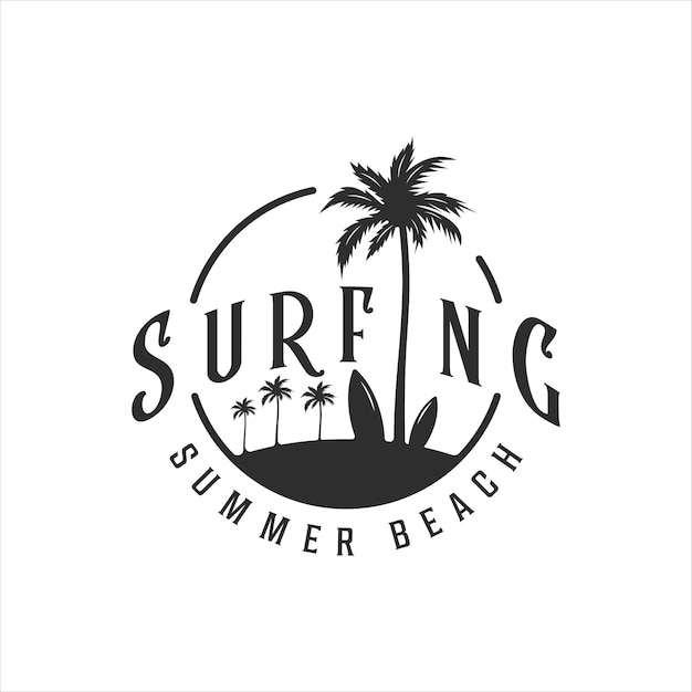 Surfing Beach Logo Vintage Wektor Ilustracja Szablon Ikona Projekt Raj