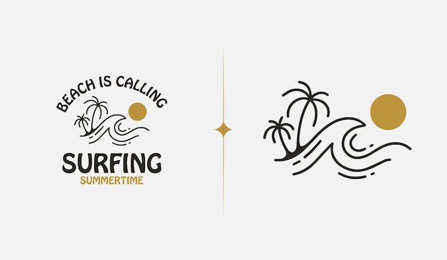 Surfing Beach Monoline Uniwersalny Kreatywny Symbol Premii Wektor Znak Ikona Logo Szablon Ilustracja Wektorowa