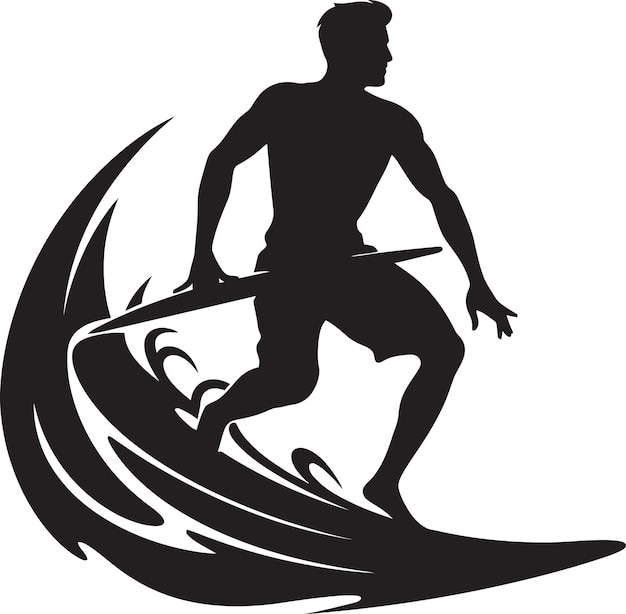 Plik wektorowy surfing elegance guy z surfboard black logo seaside glide black vector surfing symbolism