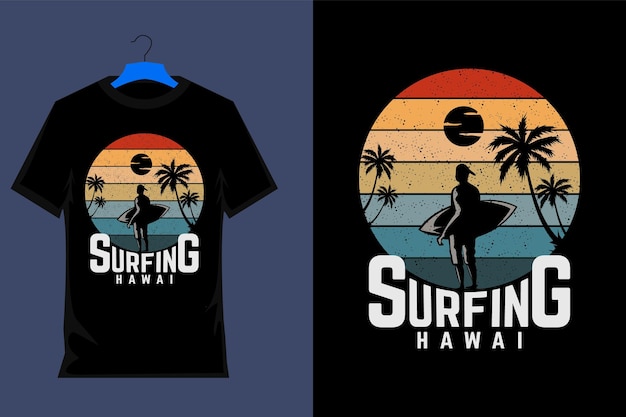 Surfing Hawaii Retro Vintage T Shirt Design