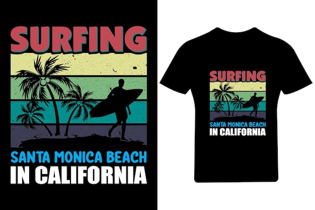 Surfing Na Plaży Santa Monica W Kalifornii T Shirt Design,