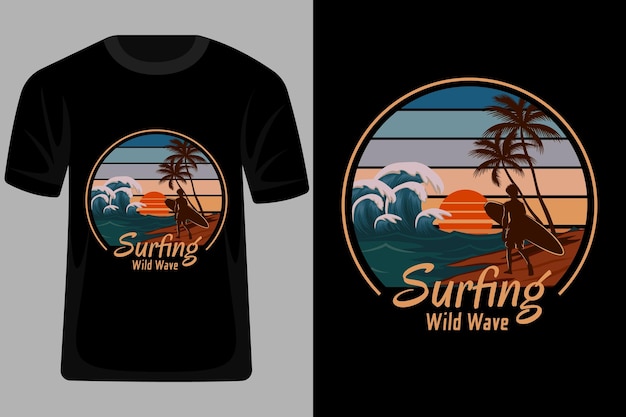 Surfing Wild Wave Retro Vintage T Shirt Design