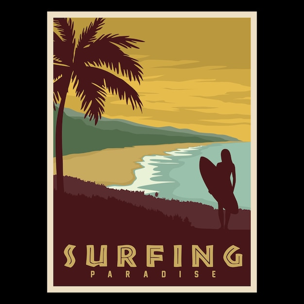 Surfingowy Raj Plakat Retro