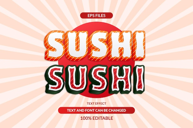 Sushi japońskie jedzenie pyszna restauracja edytowalny efekt tekstowy plik wektorowy eps