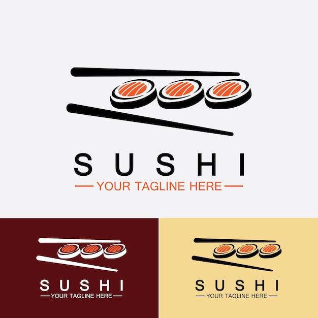 Sushi Logo Templatevector Icon Style Illustration Bar Lub Shop Sushisalmon Rollsushi I Rolki Z Szablonem Logo Chopstick Bar Lub Restauracja Wektor