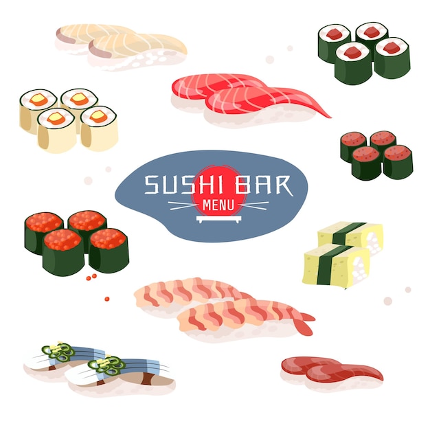 Plik wektorowy sushi menu sushi bar kuchnia japońska lub azjatycka restauracja restauracja kawiarnia projekt szablonu menu