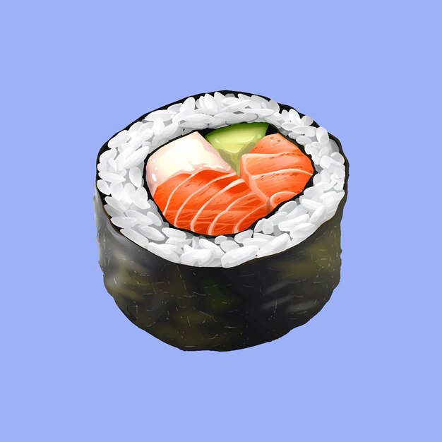 Sushi Półrealistyczna Ilustracja Sushi Typowego Japońskiego Jedzenia Na Odosobnionym Tle