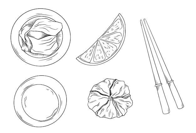 Sushi roll doodle ilustracja azjatyckie japońskie jedzenie menu na lunch