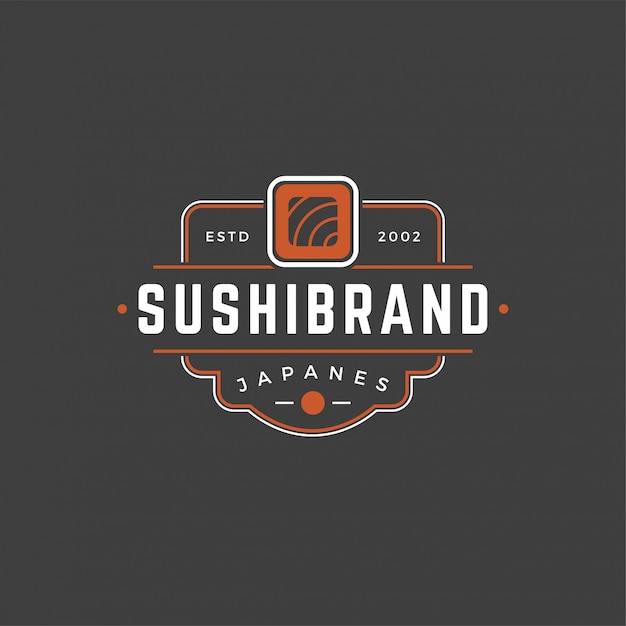 Sushi Sklep Szablon Logo łososia Rolki Sylwetka Z Ilustracji Wektorowych Retro Typografii