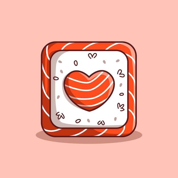 Sute Sushi Z Miłością Kształt Japońskie Jedzenie Ilustracja Płaski Zarys Projektu