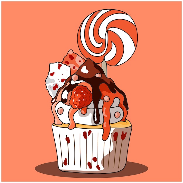 Plik wektorowy sweet delight whimsical cupcake ilustracja z nieodpartym urokiem i pysznymi szczegółami