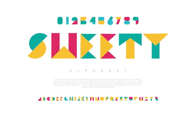 Sweety kreatywny nowoczesny geometryczny miejski alfabet czcionka cyfrowa abstrakcyjna futurystyczna gra techno robot muzyka logo sport minimalistyczna technologia typografia prosta ilustracja wektorowa numeryczna