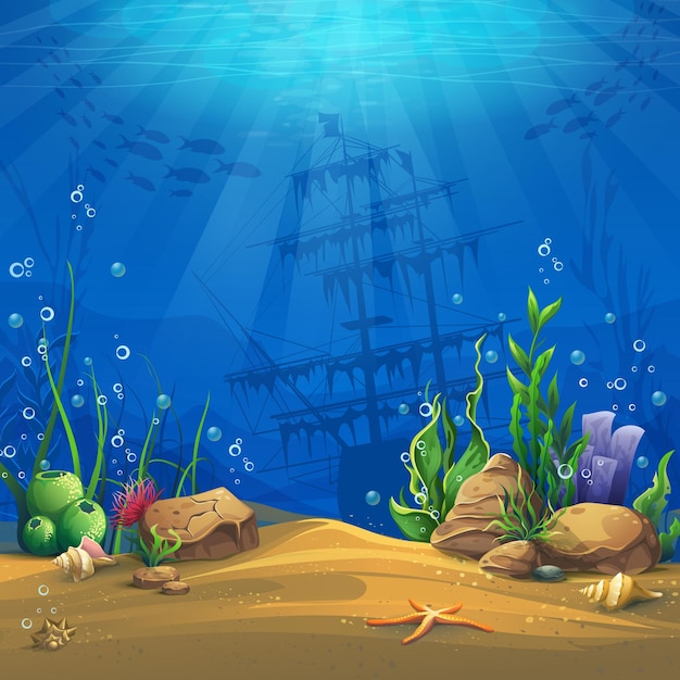 Świat Podmorski. Marine Life Landscape - Ocean I Podwodny świat Z Różnymi Mieszkańcami.