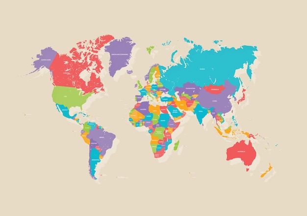 Świat Polityczna Mapa Ziemi W Ilustracji Wektorowych Retro Paleta Kolorów