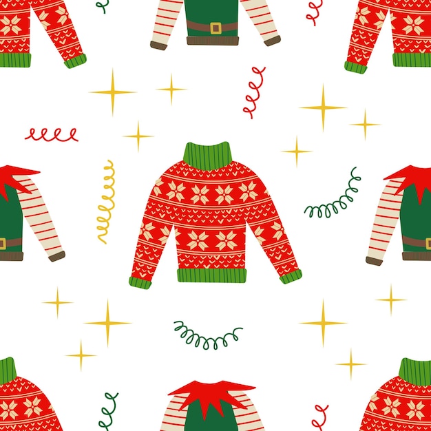 Świąteczna brzydka dekoracja na sweter na Christmasm bez szwu wektor wzór brzydki sweter