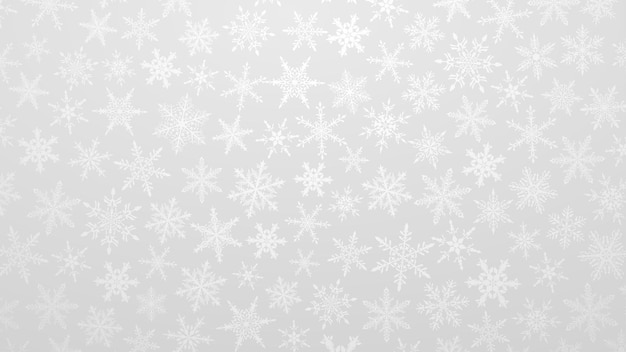 Świąteczna Ilustracja Z Różnymi Małymi Płatkami śniegu Na Gradientowym Tle W Szarych Kolorach